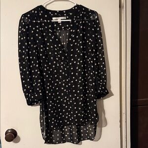 LC Lauren Conrad Black Sheer Blouse with White Dots
